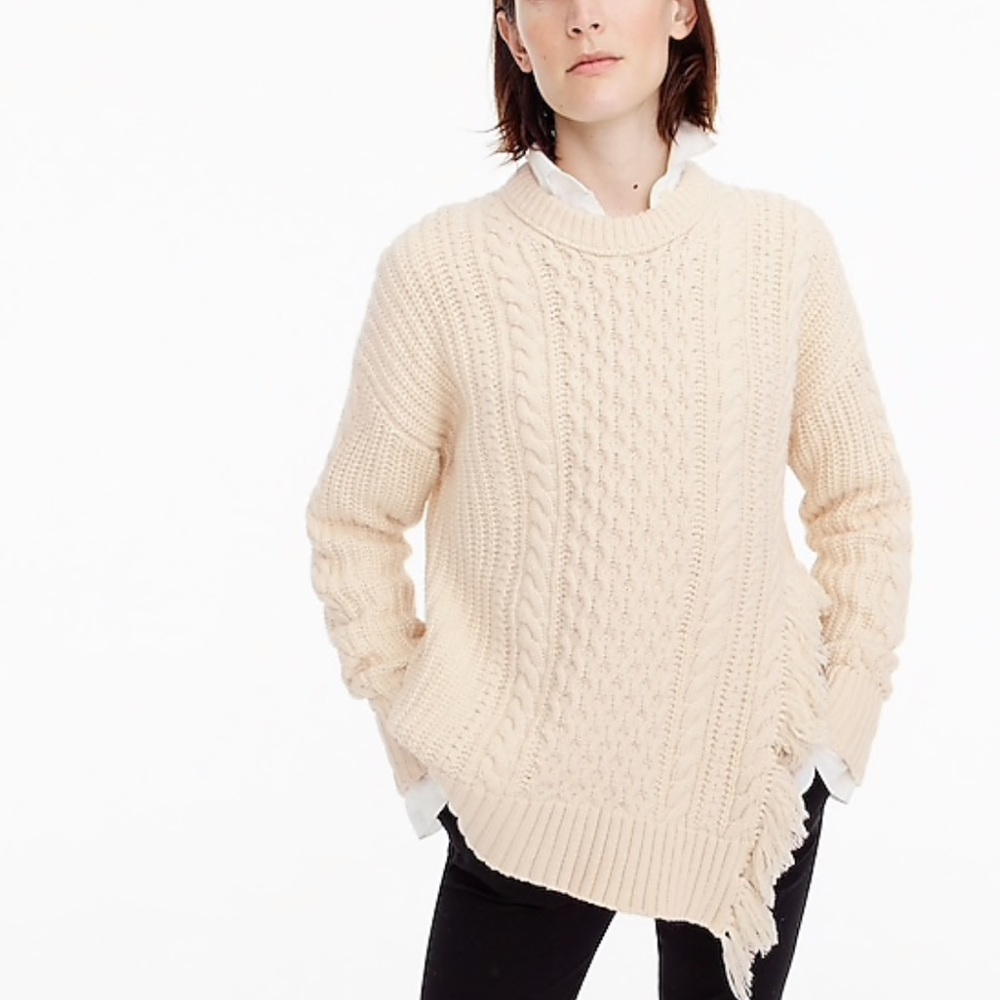 J.crew cableknit sweater with fringe